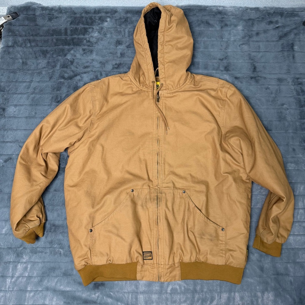 Brazos Work Jacket Mens XL Tan Cotton Duck Canvas Quilted Hooded Bomber Full Zip